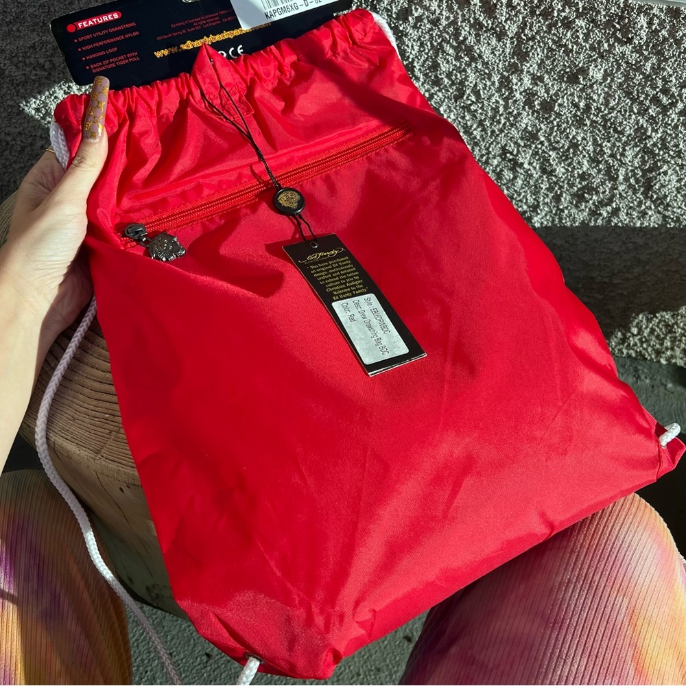 ꧁ NWT Rare VTG Red Ed Hardy Misha Bulldog Drawstring Bag ꧂ - Picture 4 of 6